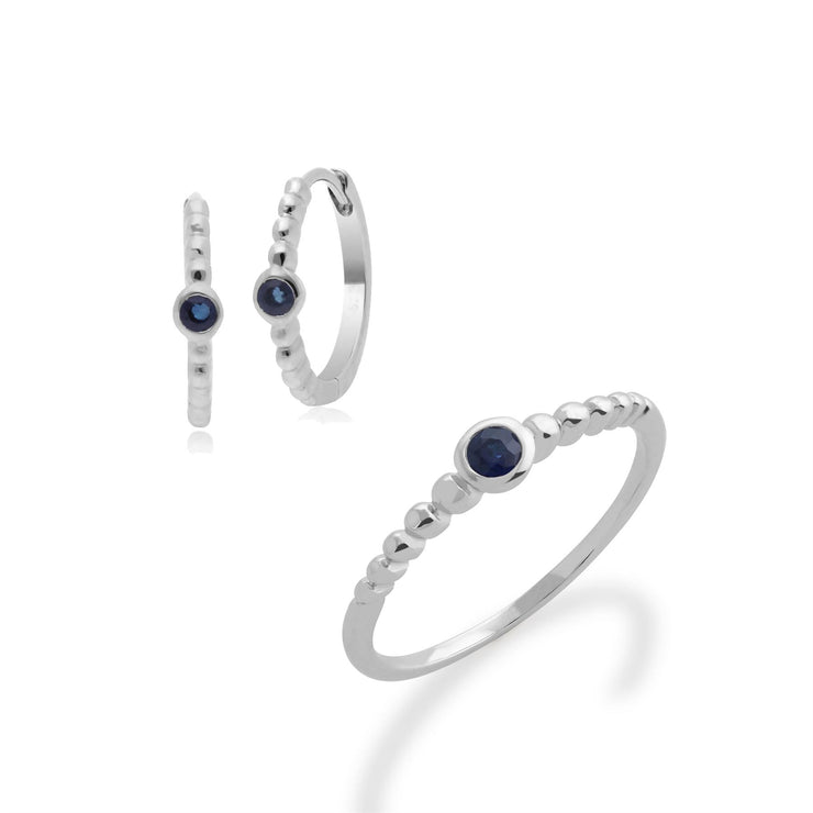 Anello Essentiel in argento 925 con zaffiro e orecchini a cerchio