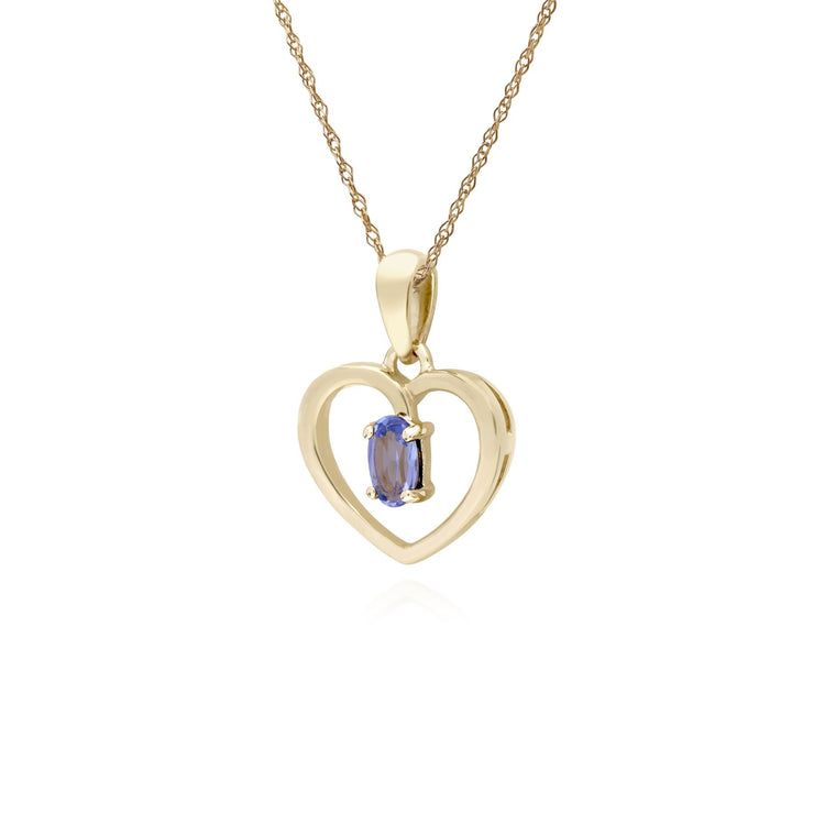 Ciondolo a cuore singolo con pietra ovale granato in oro giallo da 9 ct su catena da 45 cm