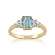 Anello Gemondo con topazio, anello in oro giallo da 9 ct con topazio azzurro da 0,68 ct e pietra singola con diamante
