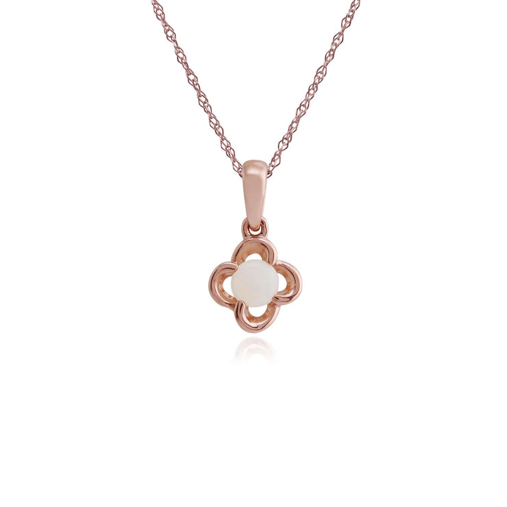 Ciondolo con perno floreale e orecchini con fiore opale in oro rosa 375 con montatura chiusa