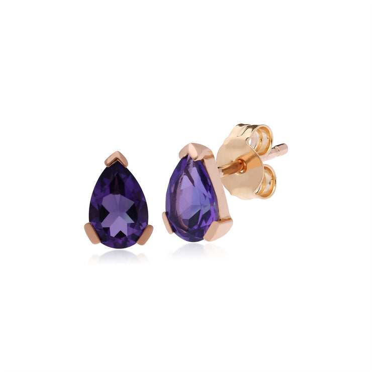 Orecchini con ametista, orecchini classici a pera con ametista a 3 punte in oro rosa da 9 ct