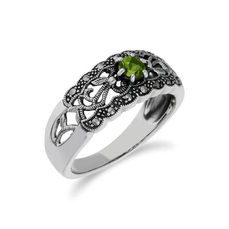 gemondo Anello con peridoto, Anello in argento sterling con peridoto e MARCASSITE Semplice anello in stile Art Nouveau - Peridoto