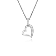 Collana con diamanti, ciondolo a forma di cuore con diamanti alla moda in oro bianco da 9 ct su catena da 45 cm