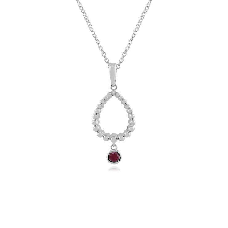 Classico pendente a pera e orecchini pendenti in argento 925 con castone rotondo con rubino