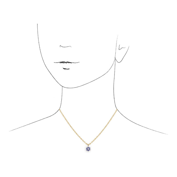 Ciondolo floreale in oro giallo 375 con tanzanite e diamanti