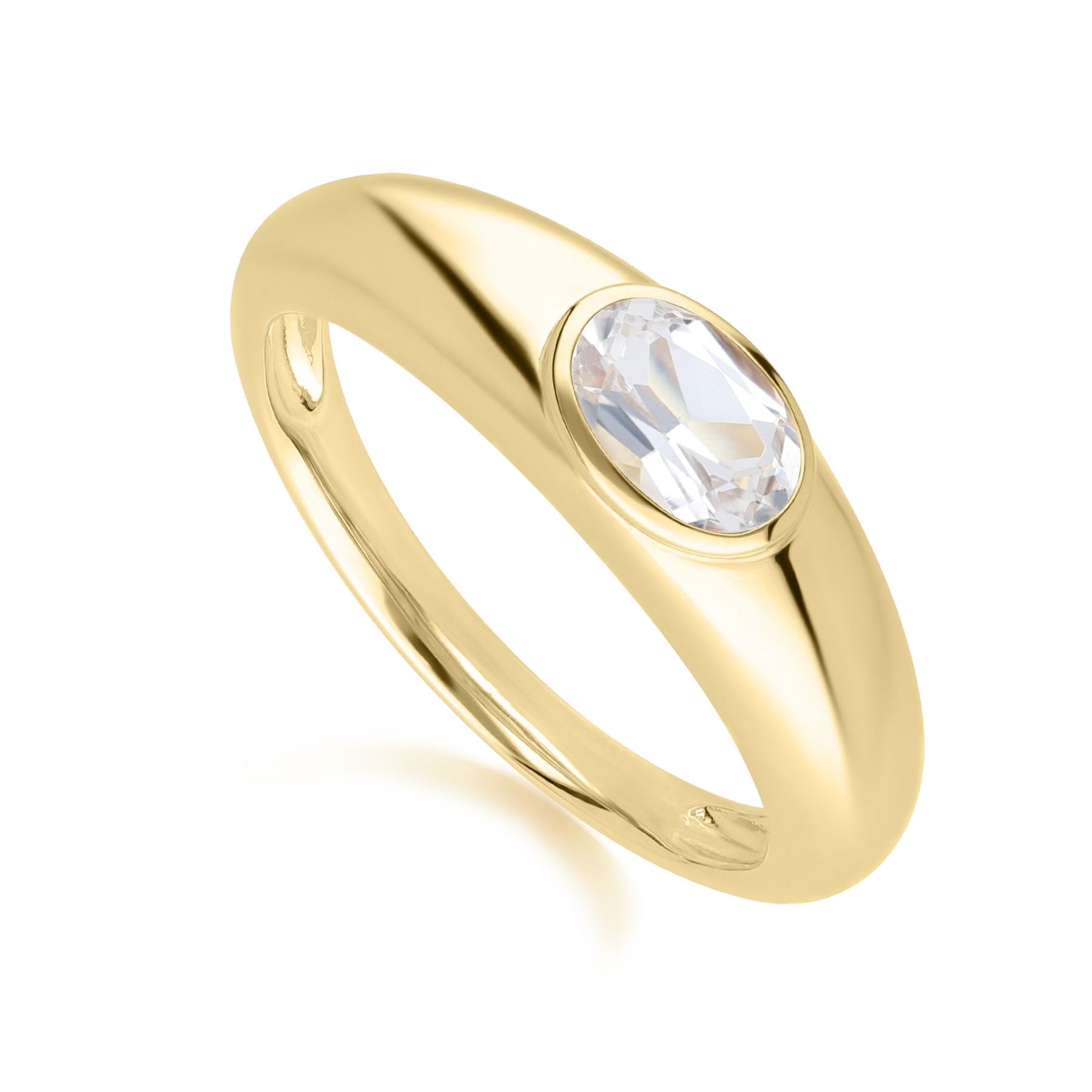 Moderno classico anello con topazio bianco ovale in argento placcato oro 18 carati