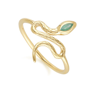 ECFEW™ Anello Serpente a Spirale Smeraldo in Oro Giallo da 9 Ct