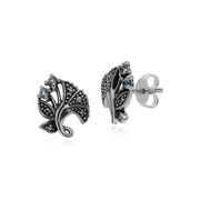 Orecchini a fogliame in stile Art Nouveau tondo topazio azzurro