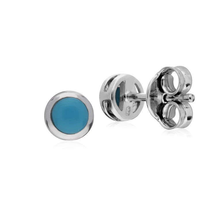 Orecchini turchesi a lobo rotondi semplici Chaton in argento sterling