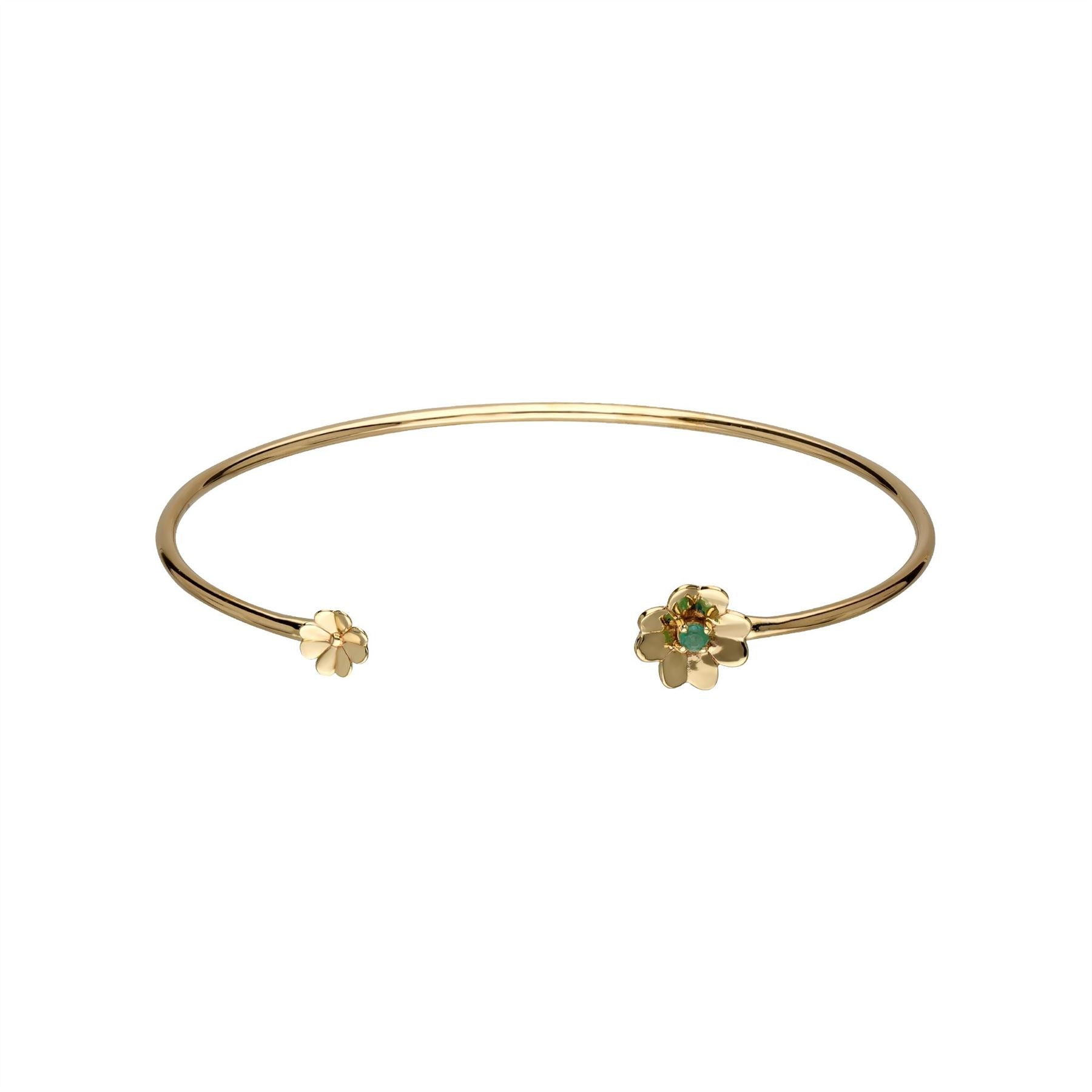 Gardenia Emerald Clover Bangle In 9ct Yellow Gold