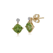 Orecchini classici con peridoto quadrato e diamante a lobo in oro giallo 375 