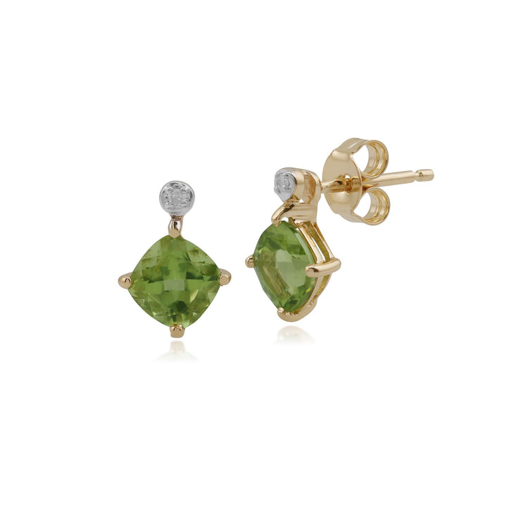 Orecchini classici con peridoto quadrato e diamante a lobo in oro giallo 375 