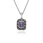 Collana con ametista, collana ottagonale in argento sterling con ametista e marcasite da 45 cm
