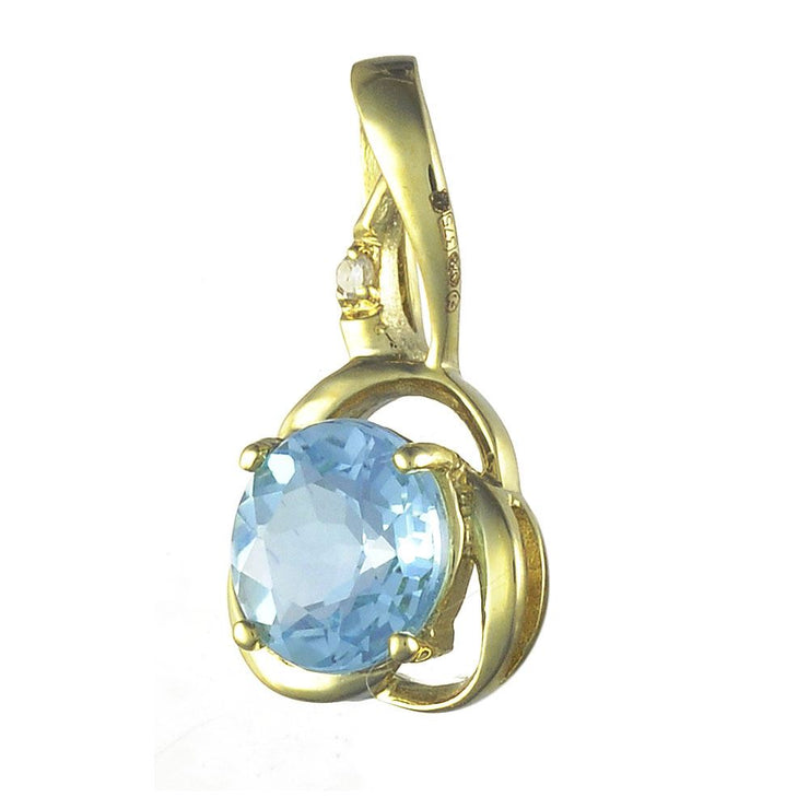 Ciondolo e orecchini floreali classici con topazio azzurro in oro giallo 375 e diamanti