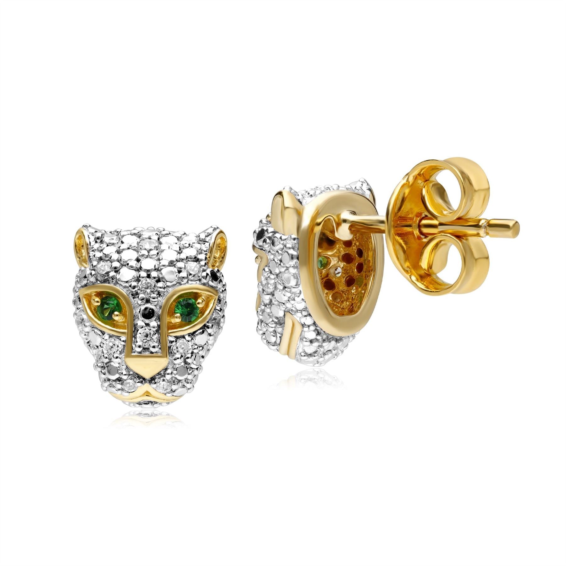 ECFEW™ 'The Unifier' Orecchini ghepardo con tsavorite e diamanti in oro giallo da 9 ct
