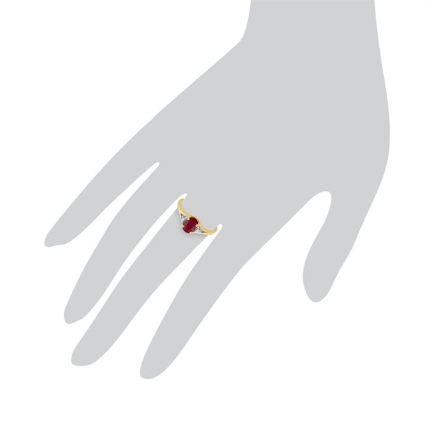 Anello in oro giallo da 9 ct con rubino naturale da 0,95 ct e diamanti, classico anello con pietra unica