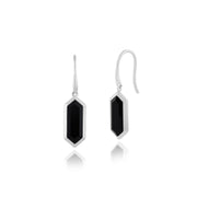 Orecchini pendenti con prisma esagonale geometrico in argento 925 con onice nero