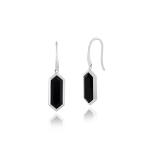 Geometric Hexagon Black Onyx Prism Drop Earrings