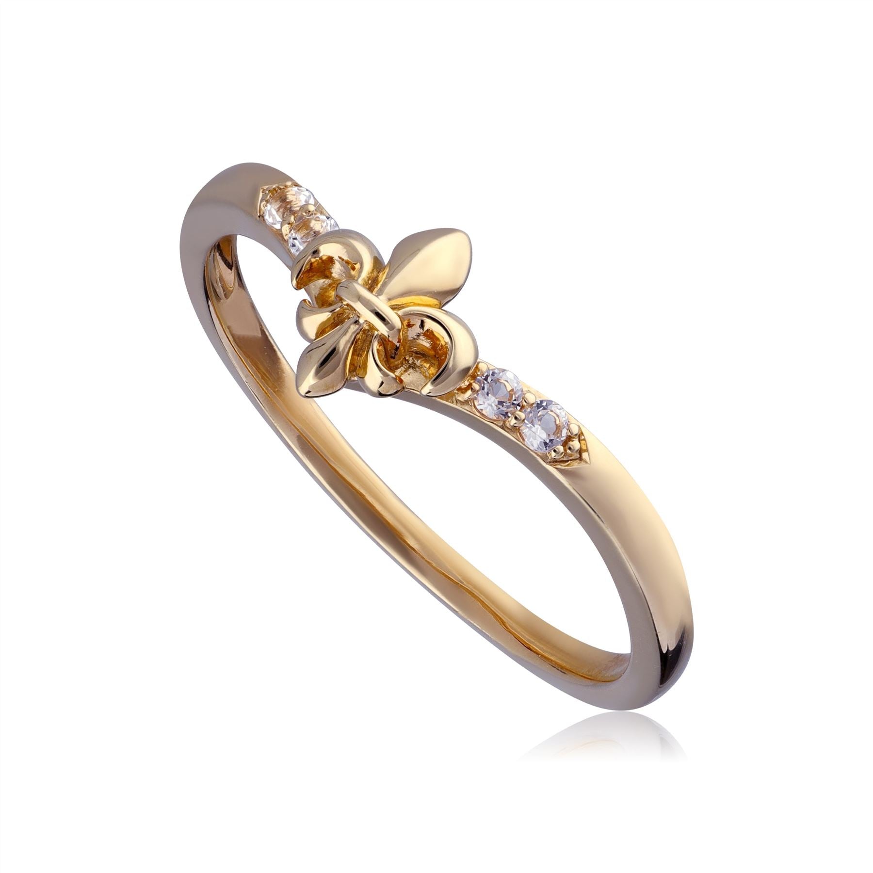 ECFEW™ White Topaz Fleur De Lis Wishbone Ring