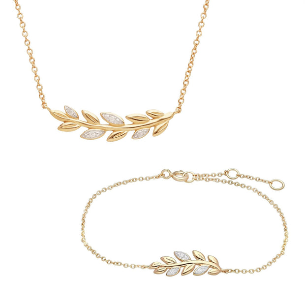 Collana e bracciale O Leaf in oro giallo 375 diamanti