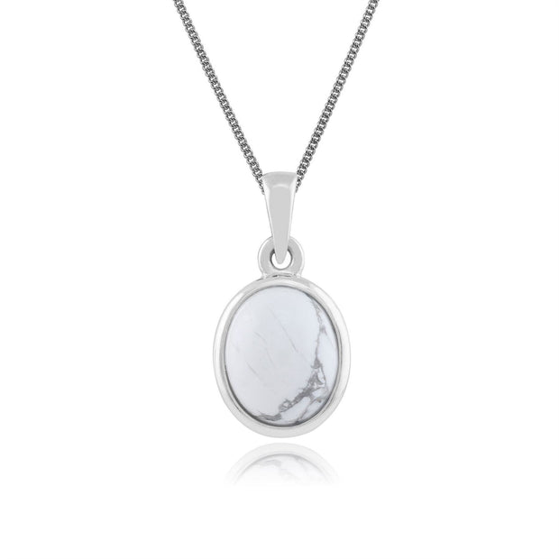 Ciondolo classico Argento 925 Magnesite cabochon ovale incastonato