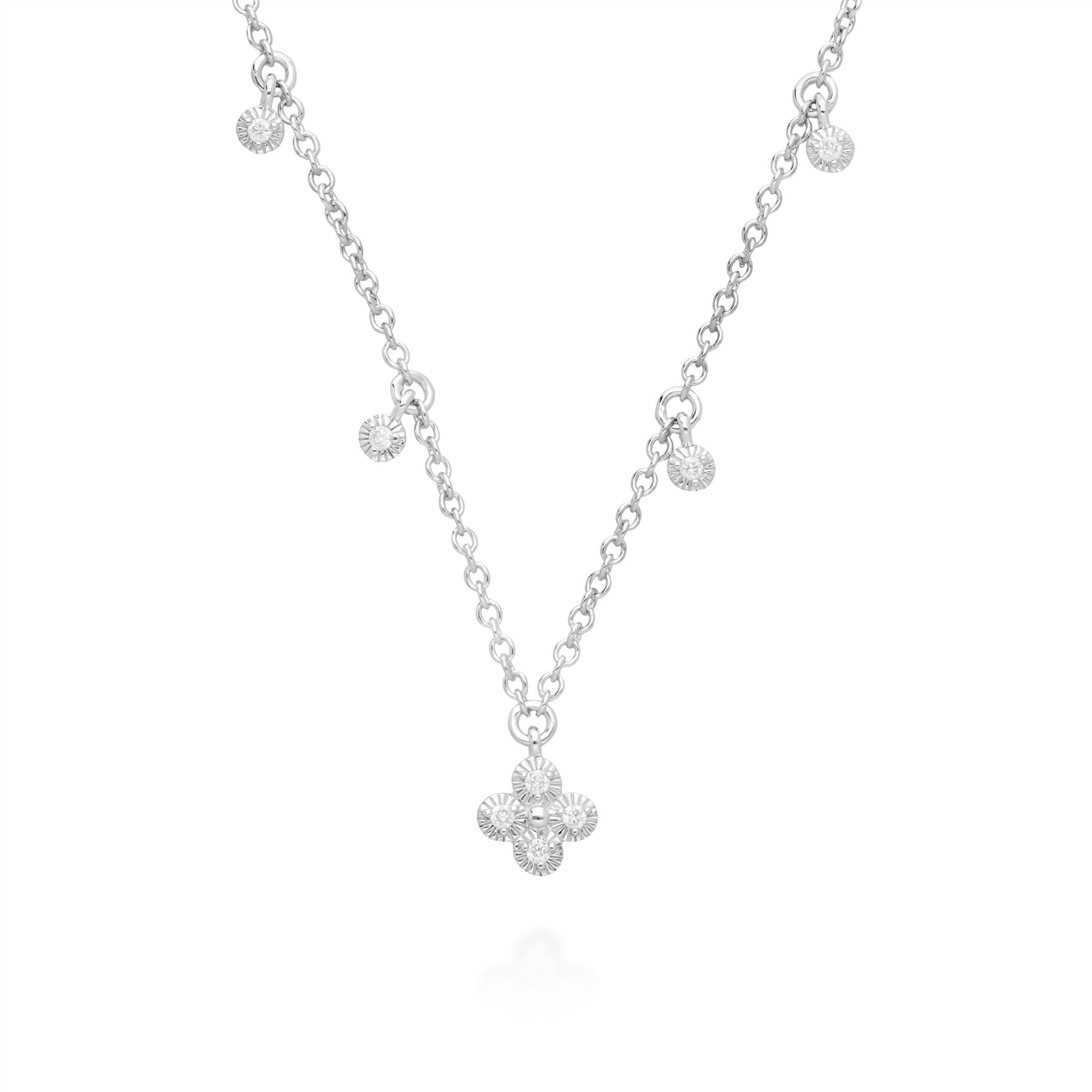 Diamond Flowers Choker Charm Necklace in 9ct White Gold