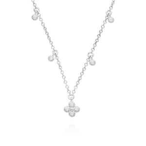 Diamond Flowers Choker Charm Necklace in 9ct White Gold