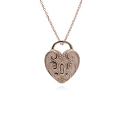 Ciondolo classico con lucchetto a cuore intrecciato in argento 925 placcato oro rosa e ciondoli turchesi