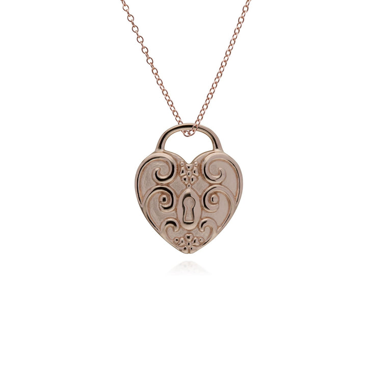 Ciondolo classico con lucchetto a cuore intrecciato in argento 925 placcato oro rosa e ciondoli turchesi