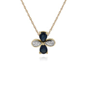 Collana con smeraldi, pendente floreale con smeraldi e diamanti in oro giallo da 9 ct su catena da 45 cm