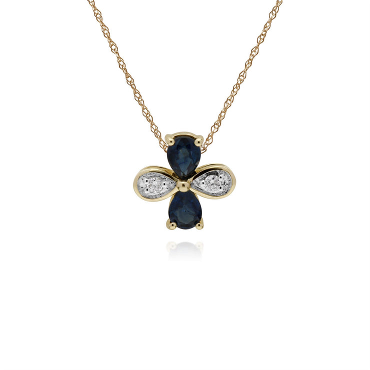 Collana con smeraldi, pendente floreale con smeraldi e diamanti in oro giallo da 9 ct su catena da 45 cm
