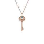 Classico ciondolo con lucchetto a cuore intrecciato in argento 925 placcato oro rosa e grandi ciondoli con chiave turchese
