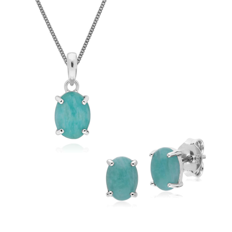Ciondolo e orecchini classici in argento 925 con amazzonite