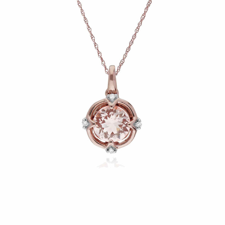 Pendente con morganite, pendente con morganite aureola in oro rosa da 9 ct e diamante a taglio rotondo su catena da 45 cm