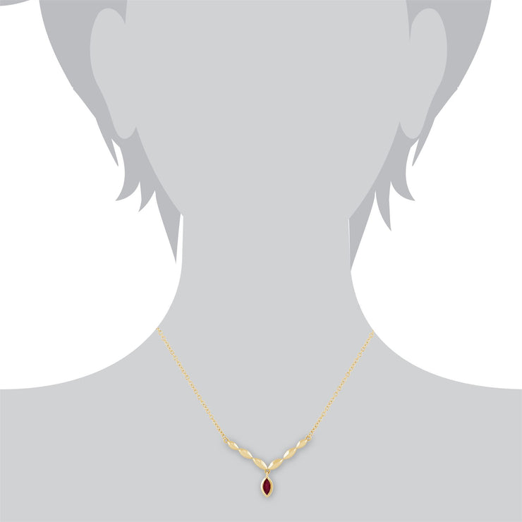 Classica collana con rubini marquise in oro giallo 375 e orecchini pendenti