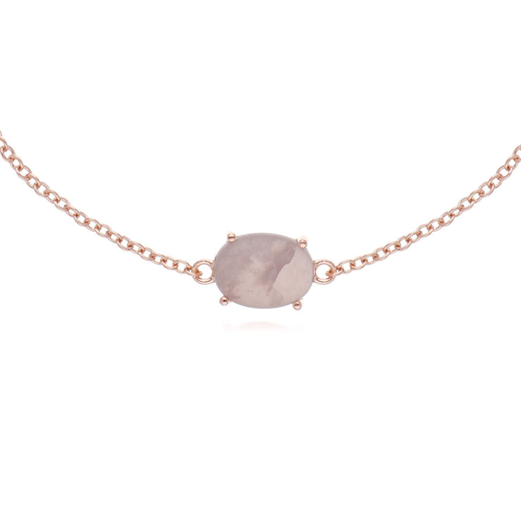 Bracciale ovale in quarzo rosa placcato oro rosa da 19 cm in argento sterling placcato oro rosa