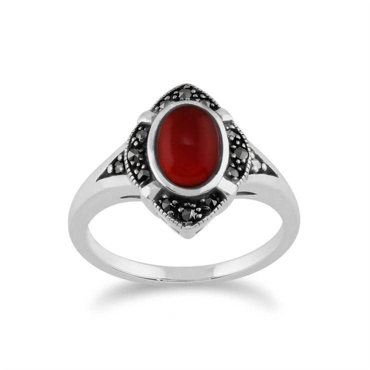 Anello Art Deco Gemondo, Anello Art Deco in argento sterling 925 da 1,00 ct con corniola e marcasite