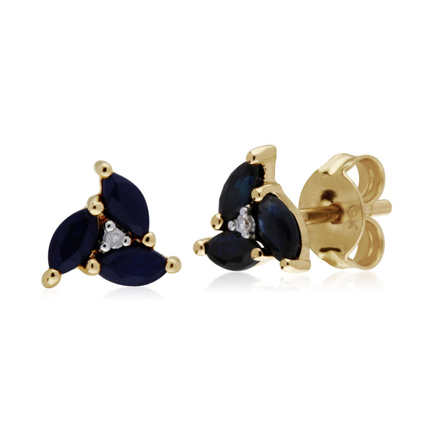 Orecchini a lobo con zaffiro, cluster marquise in oro giallo da 9 ct