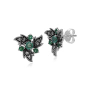 Orecchini di smeraldi, orecchini floreali in argento sterling con smeraldi e marcasite