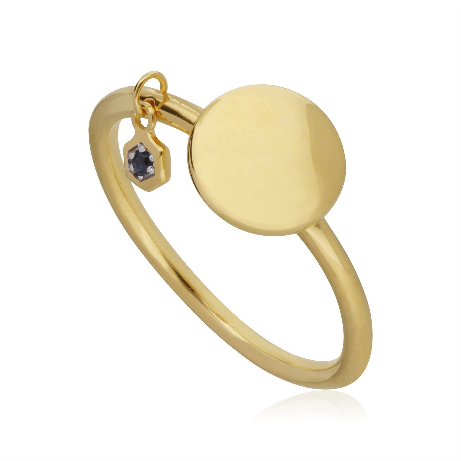 Sapphire Engravable Ring in Yellow Gold Plated Sterling Silver