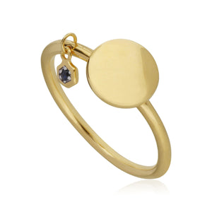 Sapphire Engravable Ring in Yellow Gold Plated Sterling Silver