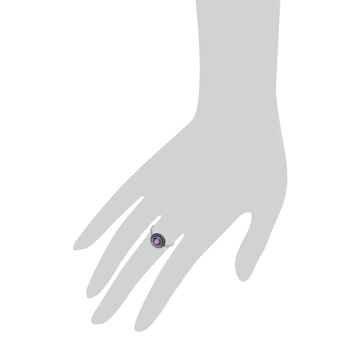 Anello a grappolo con ametista rotonda e marcasite da donna in argento sterling Gemondo - Ametista
