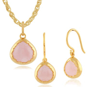 Orecchini pendenti e pendenti Boho Argento 925 placcato oro giallo Quarzo rosa con castone a pera