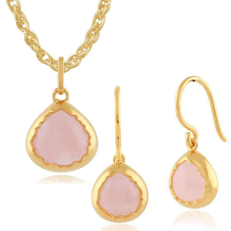 Orecchini pendenti e pendenti Boho Argento 925 placcato oro giallo Quarzo rosa con castone a pera