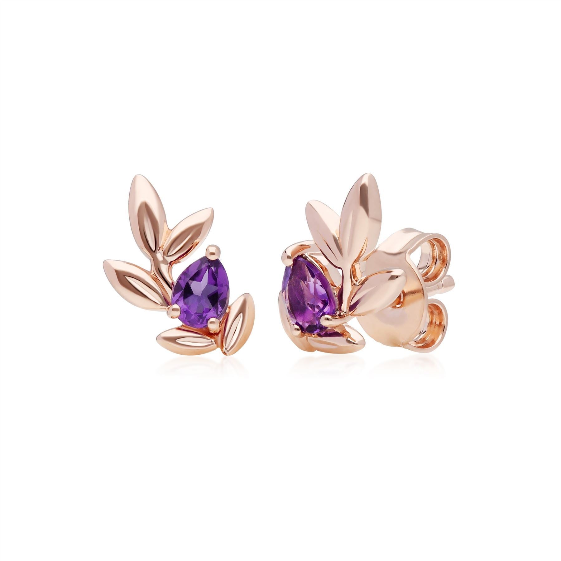 O Leaf Amethyst Bracelet & Earring Set in 9ct Rose Gold