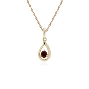 Collana con granato a goccia in pietra singola in oro giallo da 9 ct, collana da 45 cm