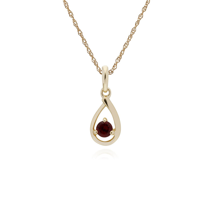 Collana con granato a goccia in pietra singola in oro giallo da 9 ct, collana da 45 cm