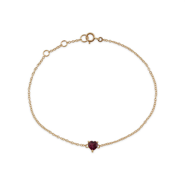 Bracciale classico in oro giallo 375 con granato rodolite incastonato a cuore