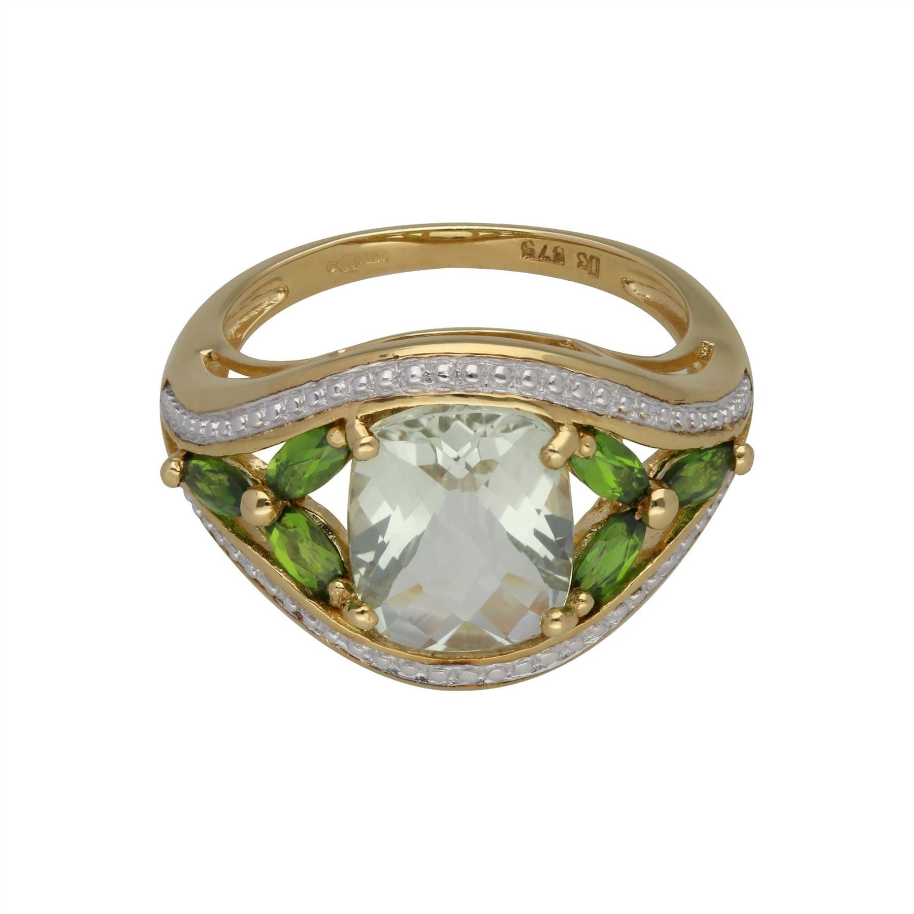 Kosmos Green Quartz & Chrome Diopside Cocktail Ring in 9ct Yellow Gold