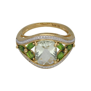 Kosmos Green Quartz & Chrome Diopside Cocktail Ring in 9ct Yellow Gold